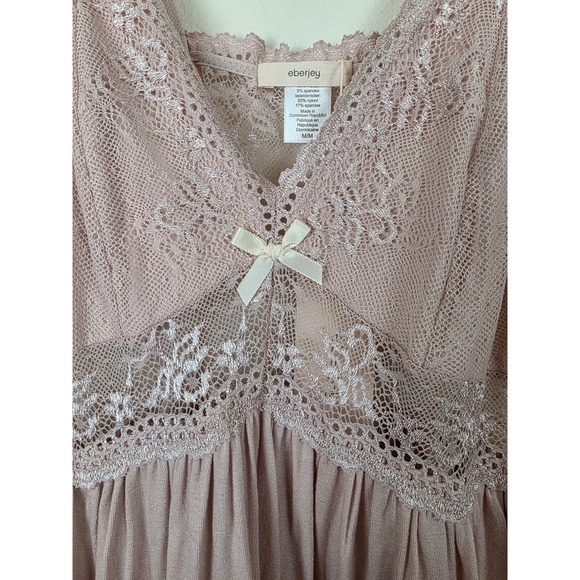 Eberjey Nightgown Womens M Dusty Rose Pink Lace Trim Sexy Babydoll Chemise NWT - Picture 12 of 14